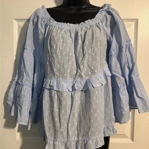 Easel Light Blue Ruffle Top